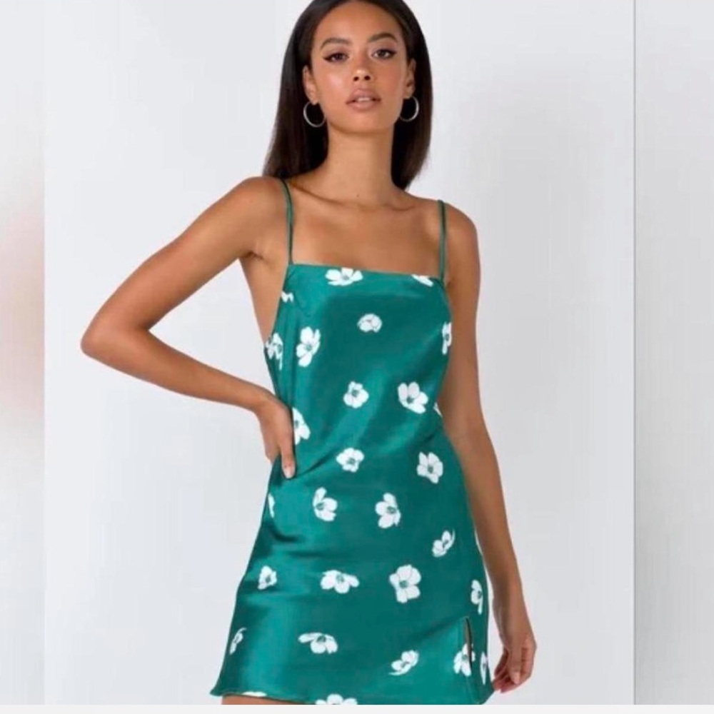 Polly Teal Dress with White‎ Floral Pattern Size 8